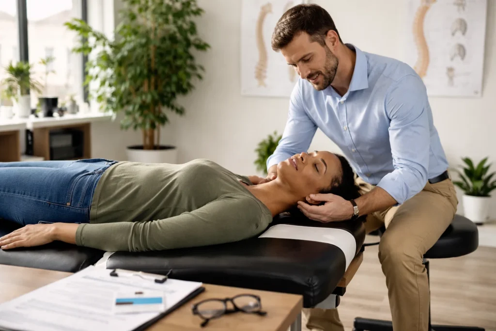 Heading: Insurance Coverage for Chiropractic Care in Portland Create a realistic image for the above heading without text, with full clothes, Note: I need one image instead of a collage, Chiropractic Care